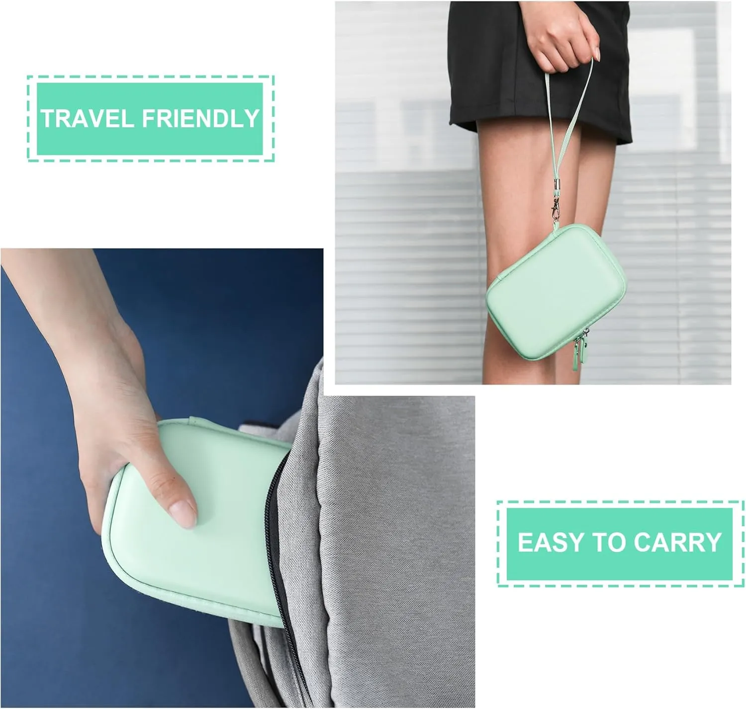 Hard Carrying Case for KODAK Mini 2 Retro 4PASS Portable Photo Printer, Instant Printer Travel Storage Holder with Zipper Mesh Pocket for USB Cable and Other Accessories, Green