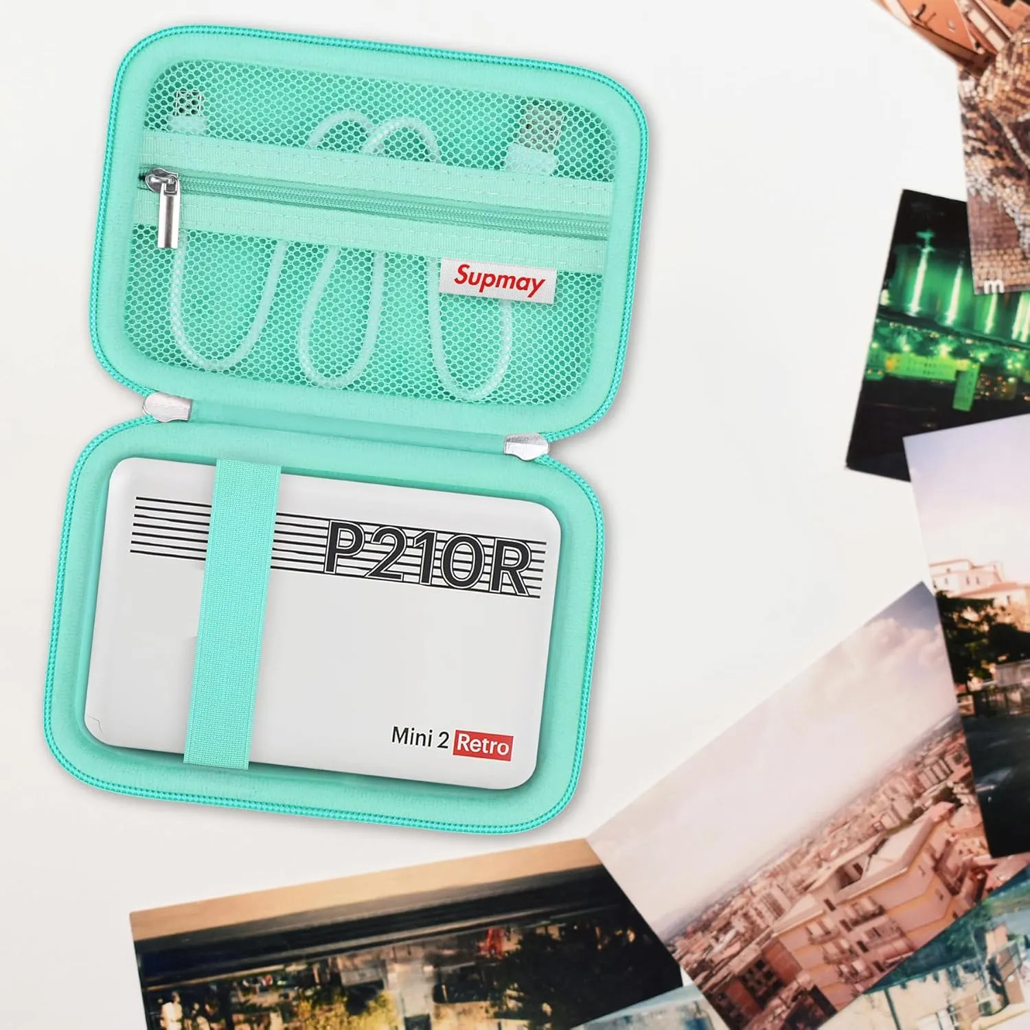 Hard Carrying Case for KODAK Mini 2 Retro 4PASS Portable Photo Printer, Instant Printer Travel Storage Holder with Zipper Mesh Pocket for USB Cable and Other Accessories, Green