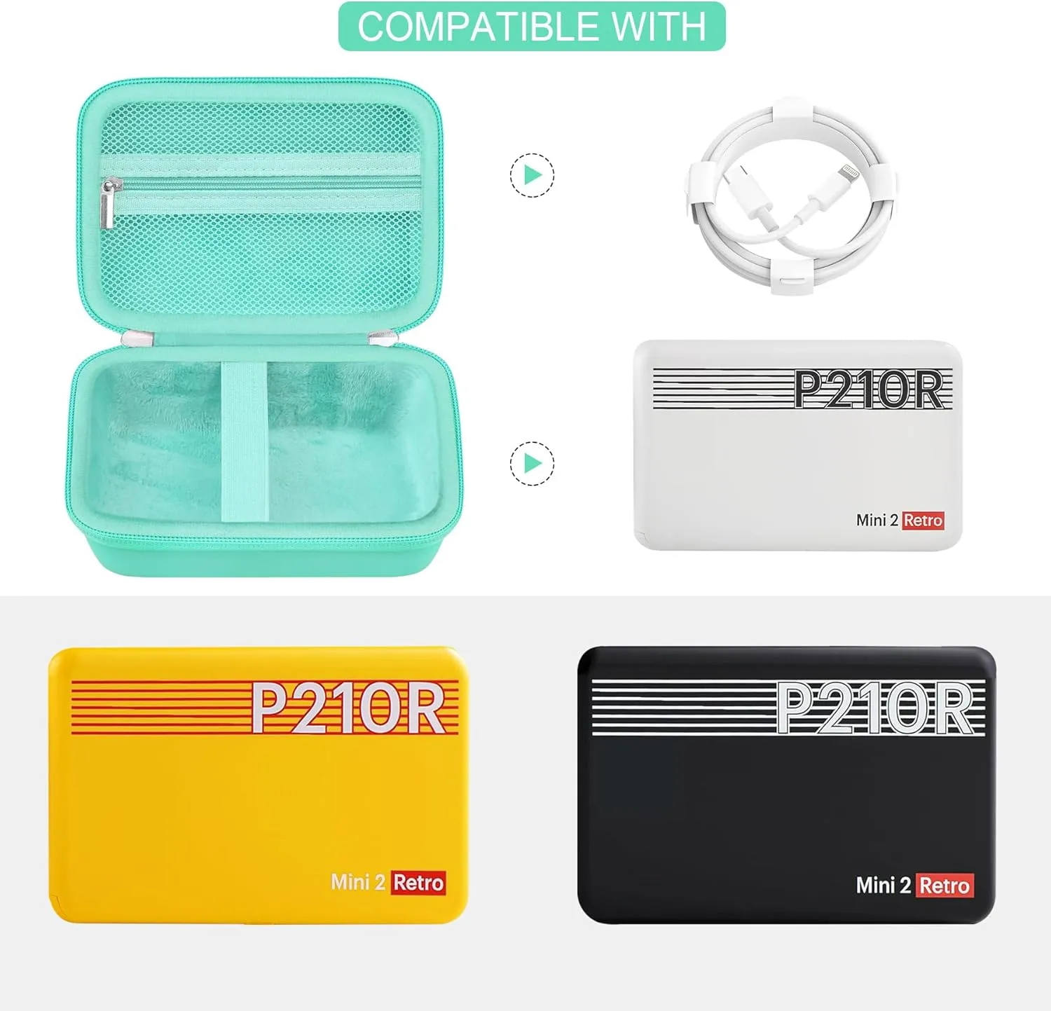Hard Carrying Case for KODAK Mini 2 Retro 4PASS Portable Photo Printer, Instant Printer Travel Storage Holder with Zipper Mesh Pocket for USB Cable and Other Accessories, Green