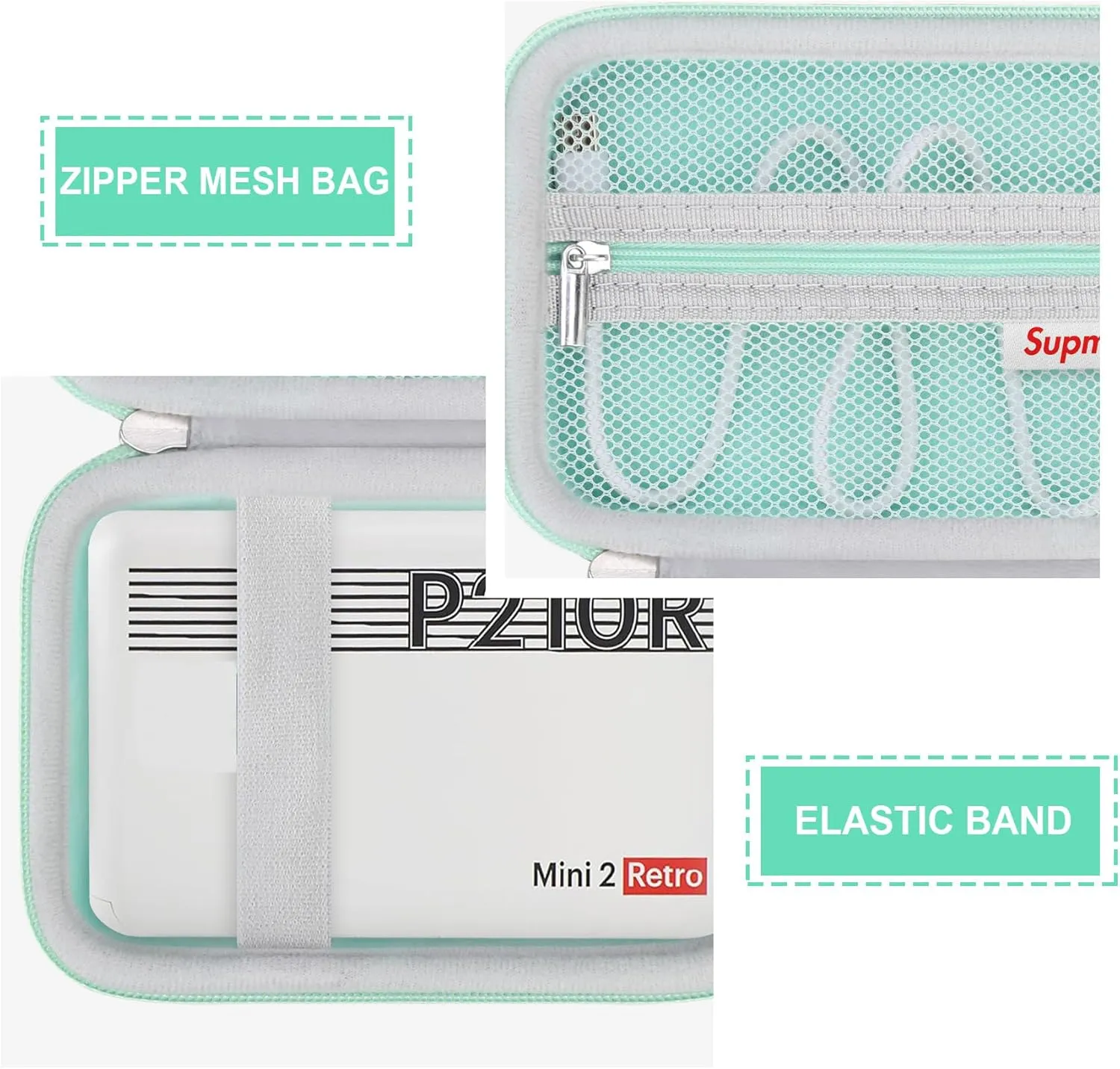 Hard Carrying Case for KODAK Mini 2 Retro 4PASS Portable Photo Printer, Instant Printer Travel Storage Holder with Zipper Mesh Pocket for USB Cable and Other Accessories, Green