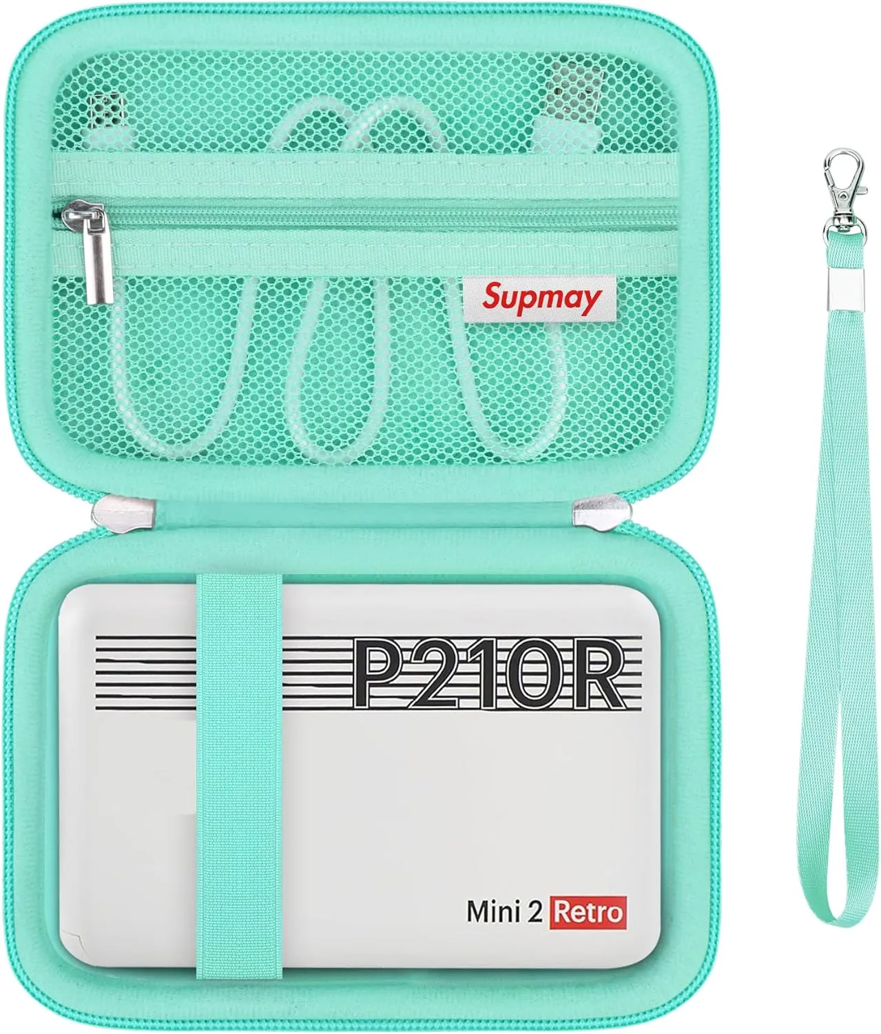 Hard Carrying Case for KODAK Mini 2 Retro 4PASS Portable Photo Printer, Instant Printer Travel Storage Holder with Zipper Mesh Pocket for USB Cable and Other Accessories, Green