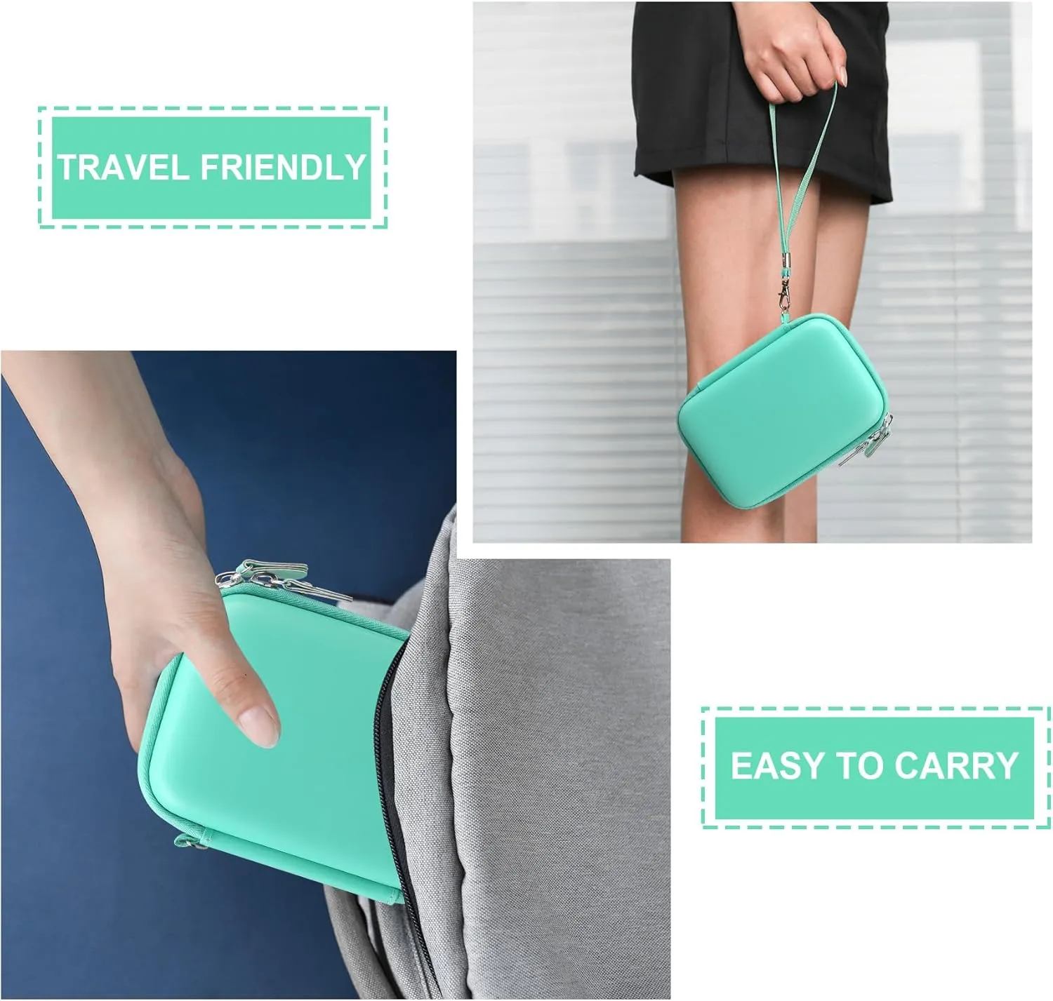 Hard Carrying Case for KODAK Mini 2 Retro 4PASS Portable Photo Printer, Instant Printer Travel Storage Holder with Zipper Mesh Pocket for USB Cable and Other Accessories, Green