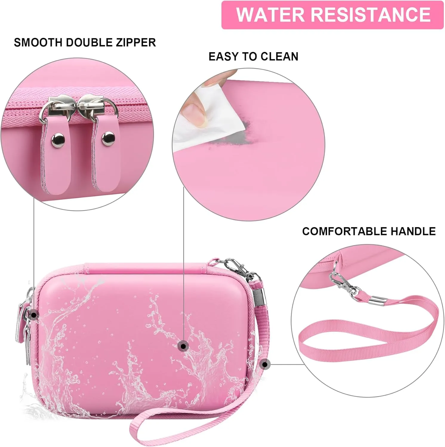Hard Carrying Case for KODAK Mini 2 Retro 4PASS Portable Photo Printer, Instant Printer Travel Storage Holder with Zipper Mesh Pocket for USB Cable and Other Accessories, Pink