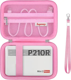 Hard Carrying Case for KODAK Mini 2 Retro 4PASS Portable Photo Printer, Instant Printer Travel Storage Holder with Zipper Mesh Pocket for USB Cable and Other Accessories, Pink
