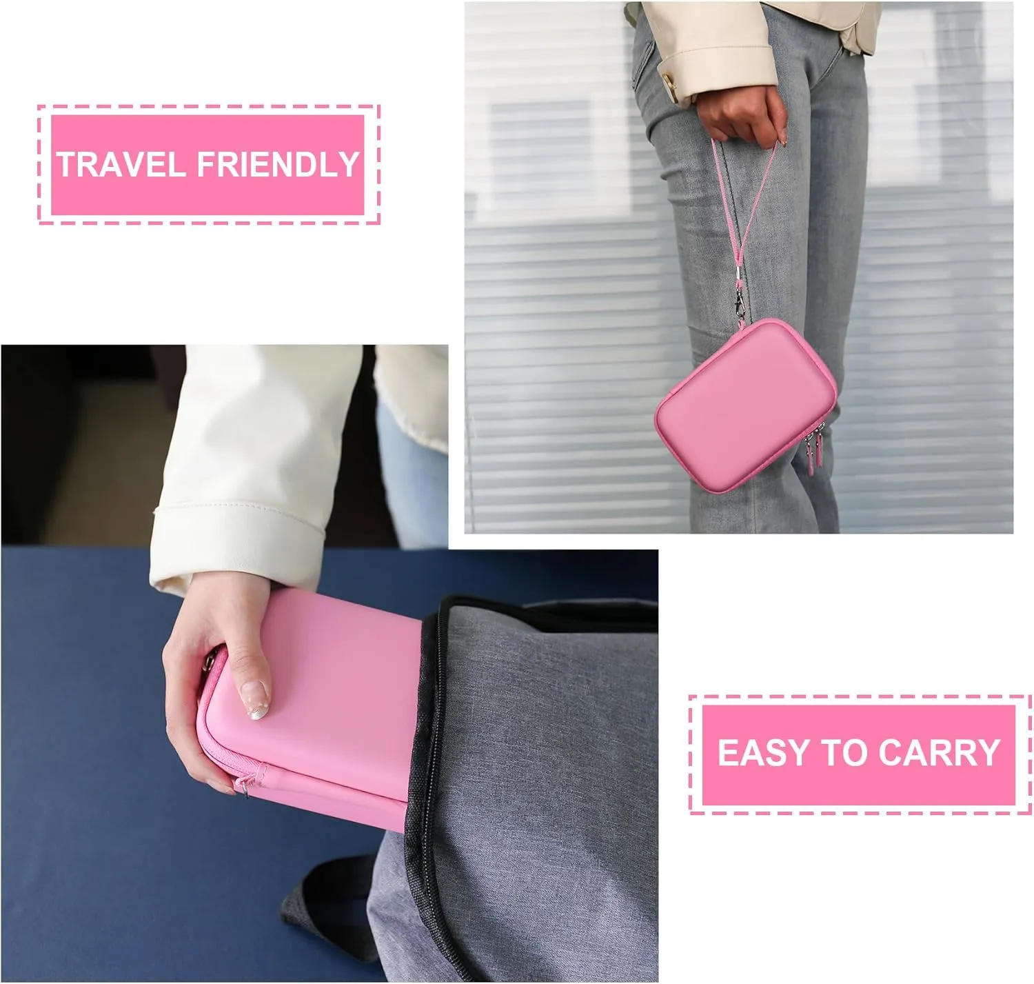 Hard Carrying Case for KODAK Mini 2 Retro 4PASS Portable Photo Printer, Instant Printer Travel Storage Holder with Zipper Mesh Pocket for USB Cable and Other Accessories, Pink