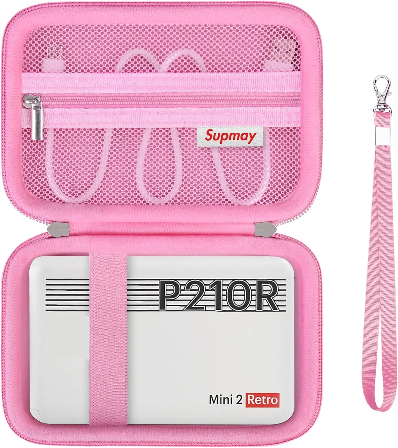 Hard Carrying Case for KODAK Mini 2 Retro 4PASS Portable Photo Printer, Instant Printer Travel Storage Holder with Zipper Mesh Pocket for USB Cable and Other Accessories, Pink