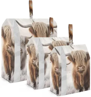 Highland Cows Packing Cubes Set of 3, Lightweight Travel Luggage Organizers Foldable Bags for Easy Packing and Organization