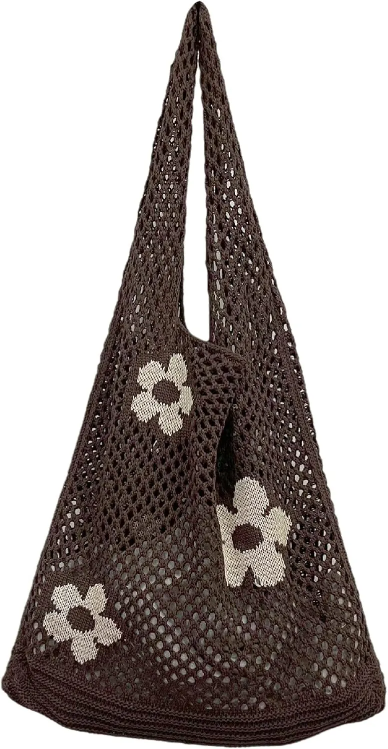 Hobo Tote Bag for Women - Contrast Color, Large Capacity, Knitted, Trendy