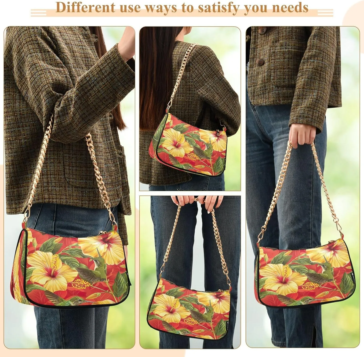 Hummingbirds Yellow Flowers Small Shoulder Purse, Purses Trendy