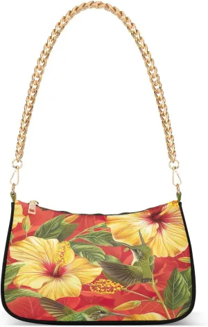 Hummingbirds Yellow Flowers Small Shoulder Purse, Purses Trendy