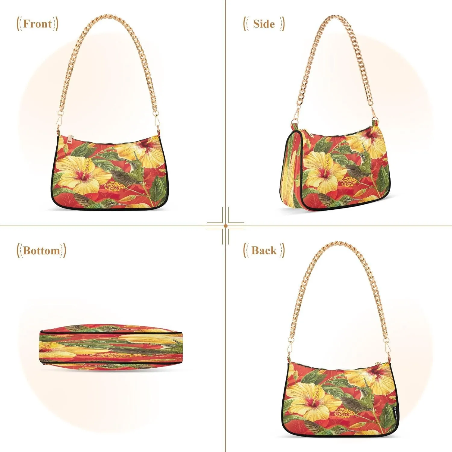 Hummingbirds Yellow Flowers Small Shoulder Purse, Purses Trendy