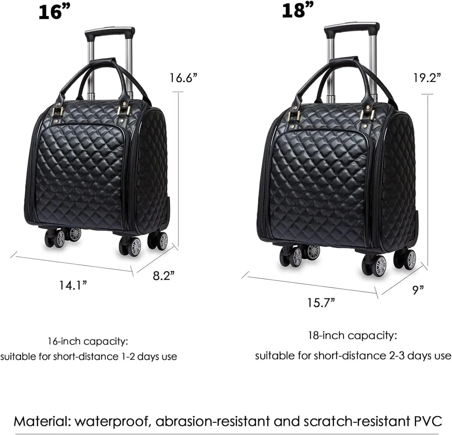 IRYZE Lightweight Suitcase Leather Softside Underseat Carry On Suitcases Travel Luggage With Spinner Wheels Carry on Luggage (Color : Black, Size : 18inch)