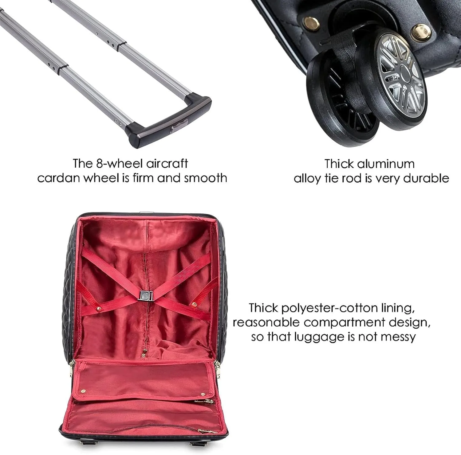 IRYZE Lightweight Suitcase Leather Softside Underseat Carry On Suitcases Travel Luggage With Spinner Wheels Carry on Luggage (Color : Black, Size : 18inch)