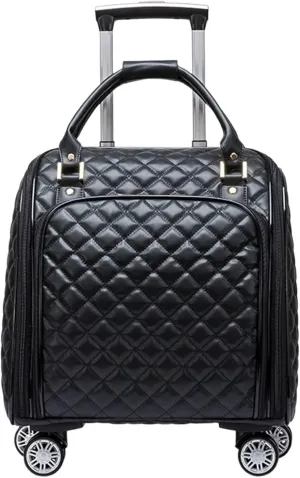 IRYZE Lightweight Suitcase Leather Softside Underseat Carry On Suitcases Travel Luggage With Spinner Wheels Carry on Luggage (Color : Black, Size : 18inch)