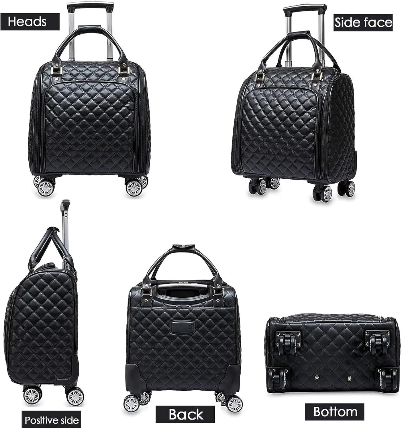 IRYZE Lightweight Suitcase Leather Softside Underseat Carry On Suitcases Travel Luggage With Spinner Wheels Carry on Luggage (Color : Black, Size : 18inch)