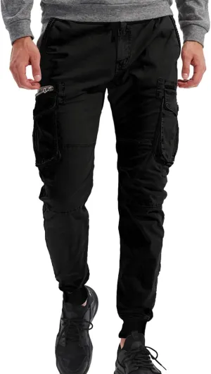 Jogger Cargo Pants Men Elastic Waist Work Pants Casual Plain Tapered Trousers Outdoor Sports Pants with Button Pocket