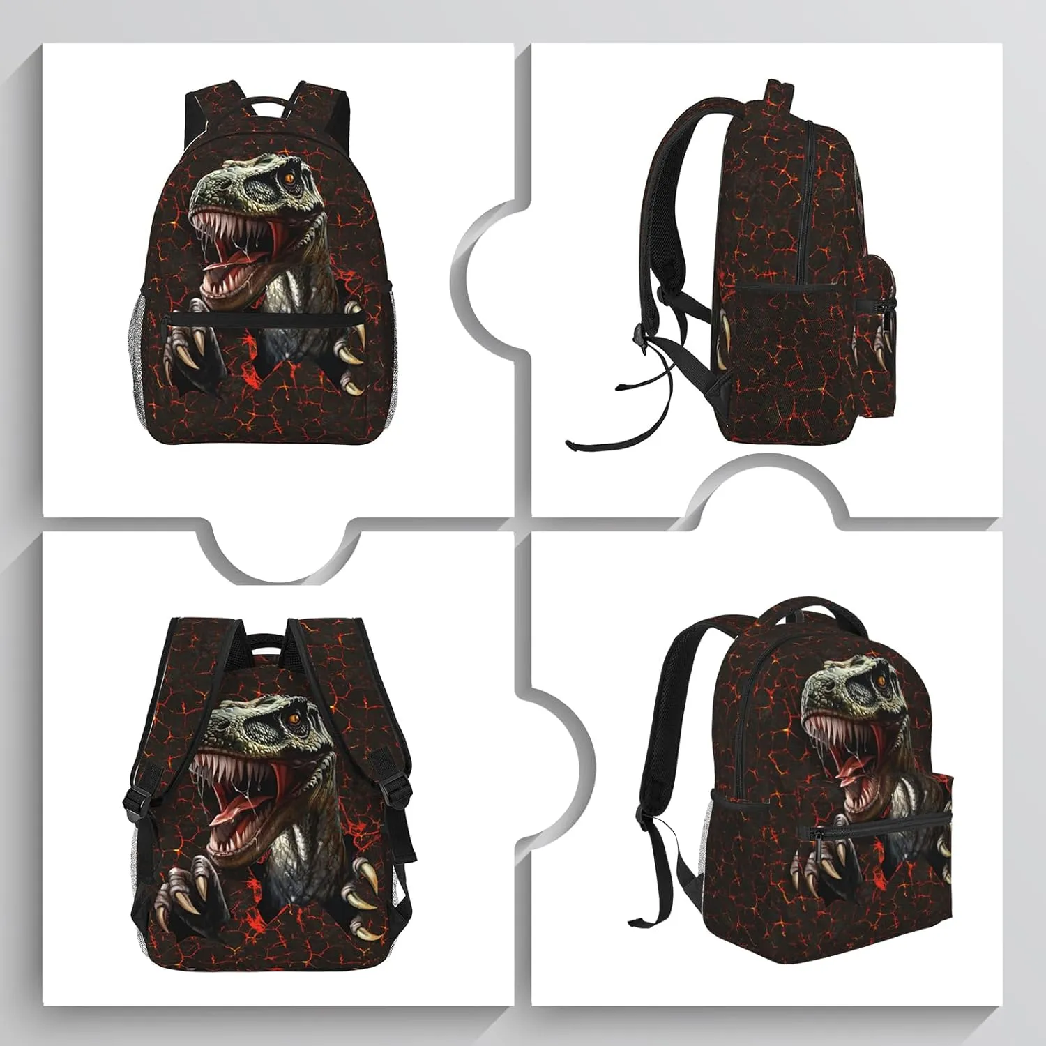 Kids Dinosaur Backpack 3D T-Rex Graphic School Bag for Boys Girls Cool Volcanic Cracked Print Bookbag Lightweight Trendy Animal Backpack Travel Laptop Daypack