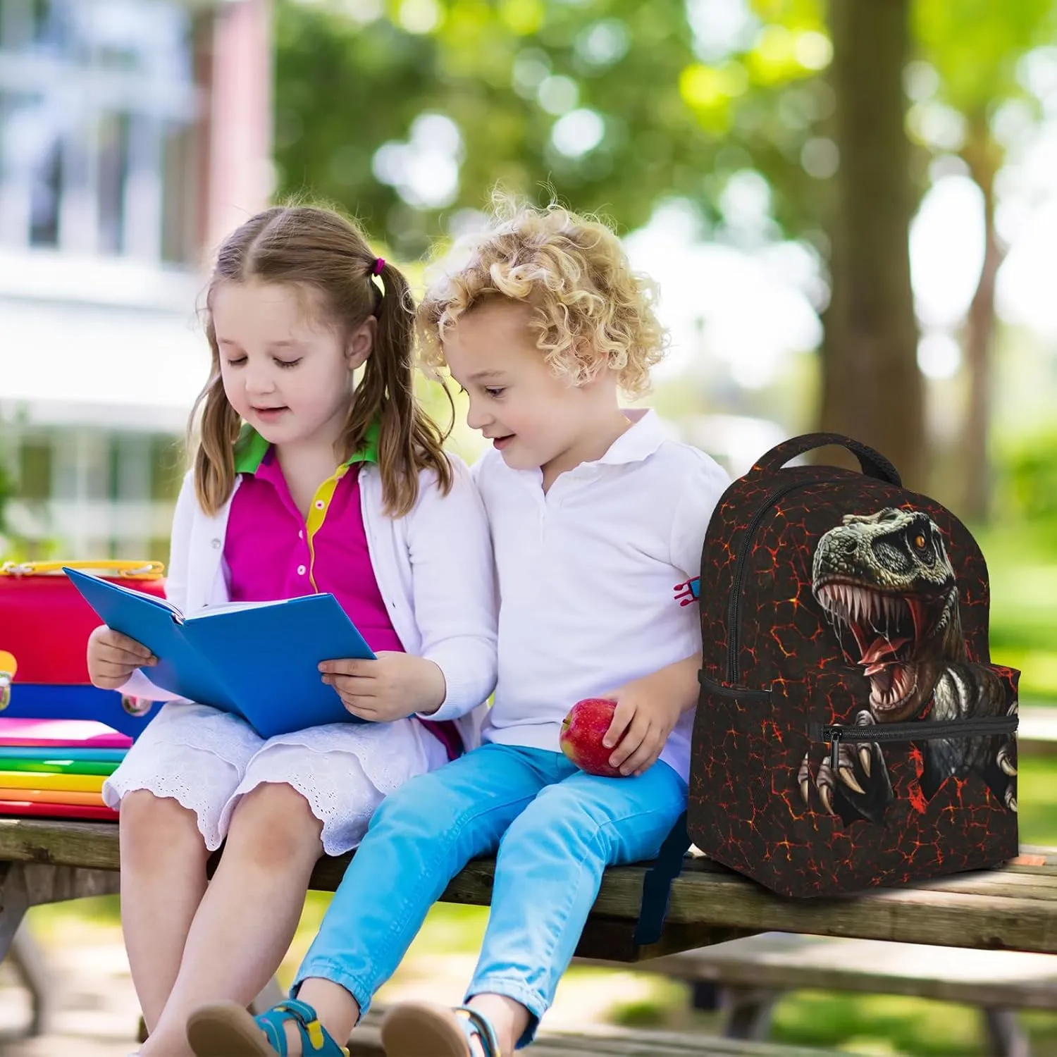 Kids Dinosaur Backpack 3D T-Rex Graphic School Bag for Boys Girls Cool Volcanic Cracked Print Bookbag Lightweight Trendy Animal Backpack Travel Laptop Daypack