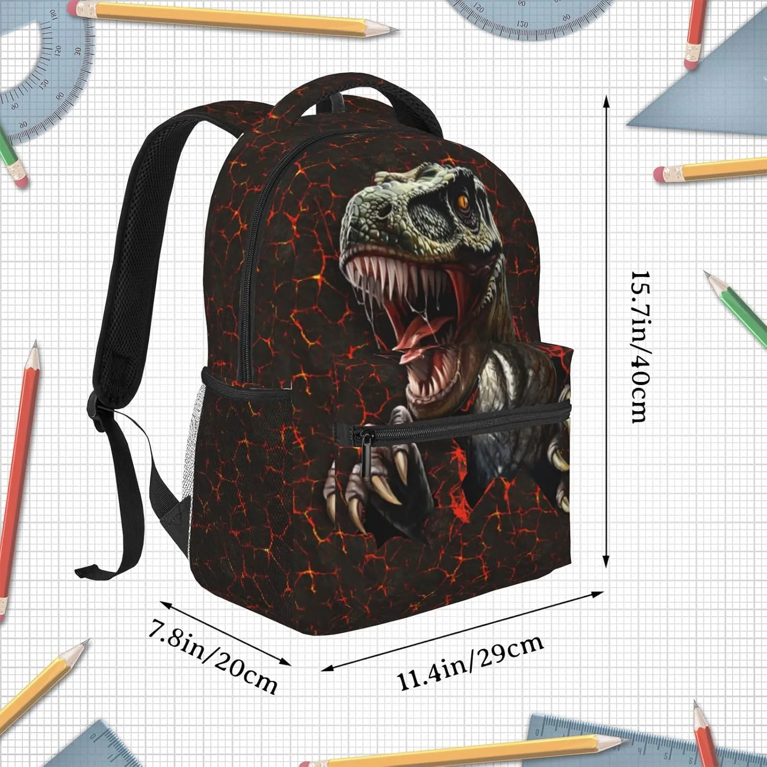Kids Dinosaur Backpack 3D T-Rex Graphic School Bag for Boys Girls Cool Volcanic Cracked Print Bookbag Lightweight Trendy Animal Backpack Travel Laptop Daypack