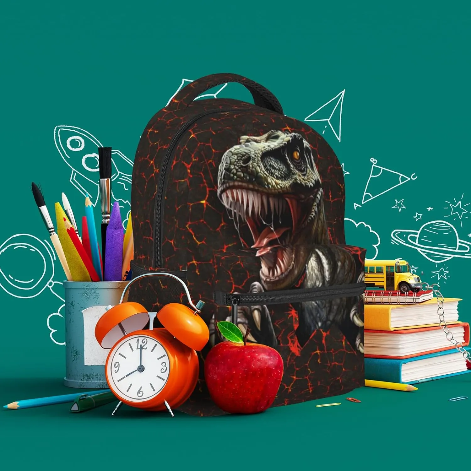Kids Dinosaur Backpack 3D T-Rex Graphic School Bag for Boys Girls Cool Volcanic Cracked Print Bookbag Lightweight Trendy Animal Backpack Travel Laptop Daypack