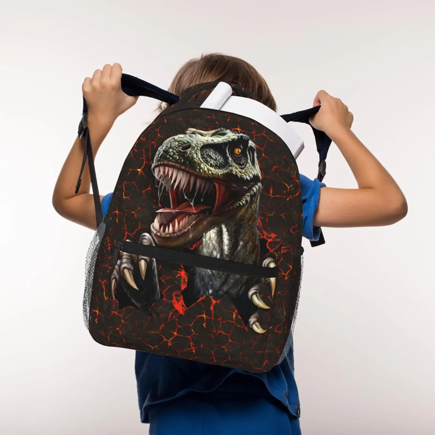 Kids Dinosaur Backpack 3D T-Rex Graphic School Bag for Boys Girls Cool Volcanic Cracked Print Bookbag Lightweight Trendy Animal Backpack Travel Laptop Daypack