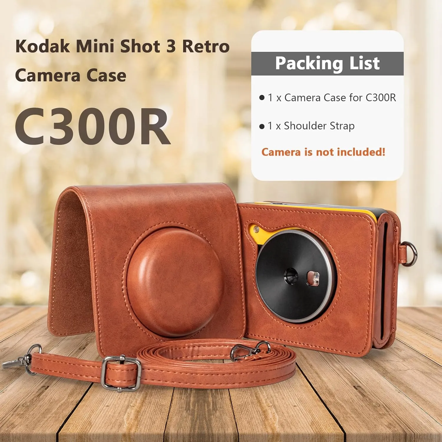 Kodak C300R Case, Protective Leather Case for Kodak Mini Shot 3 Retro, Kodak C300R Camera Case with Charging Interface - Brown