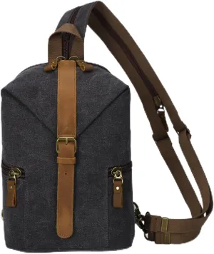 KouLi Buir Canvas Sling bag,Small Crossbody Backpack,Convertible Chest Bag Casual Daypack For Outdoor Cycling Hiking Travel (B2463-Black)