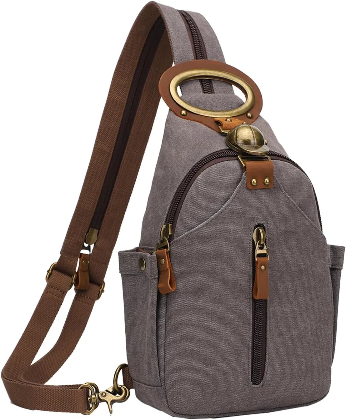 KouLi Buir Canvas Sling bag,Small Crossbody Backpack,Convertible Chest Bag Casual Daypack For Outdoor Cycling Hiking Travel (B3610-D.Grey-N)