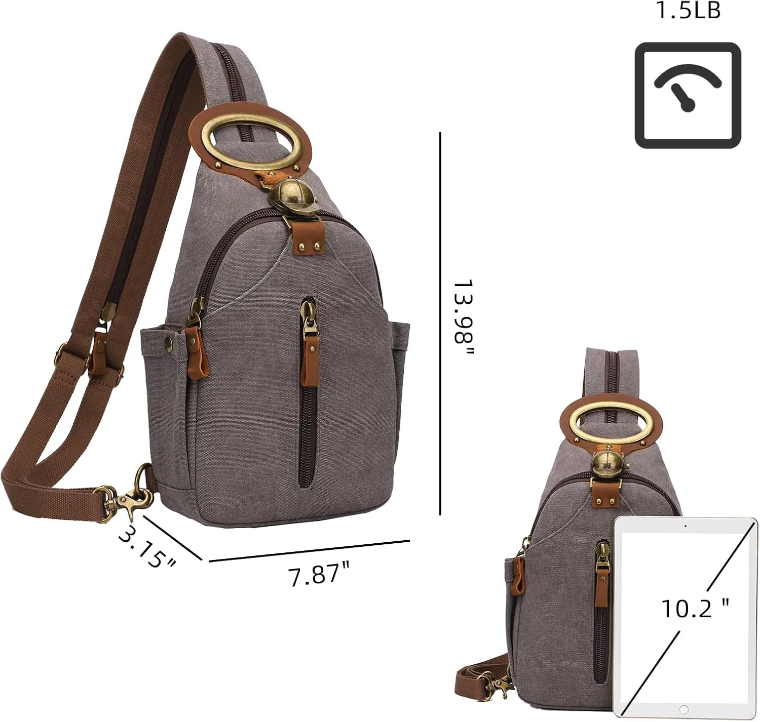 KouLi Buir Canvas Sling bag,Small Crossbody Backpack,Convertible Chest Bag Casual Daypack For Outdoor Cycling Hiking Travel (B3610-D.Grey-N)
