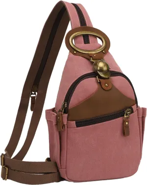 KouLi Buir Canvas Sling bag,Small Crossbody Backpack,Convertible Chest Bag Casual Daypack For Outdoor Cycling Hiking Travel (B3611-Rust Red-N)