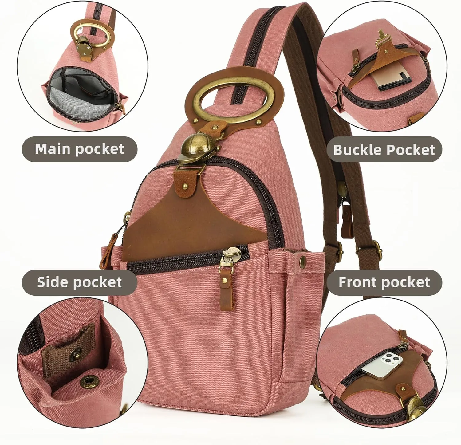 KouLi Buir Canvas Sling bag,Small Crossbody Backpack,Convertible Chest Bag Casual Daypack For Outdoor Cycling Hiking Travel (B3611-Rust Red-N)