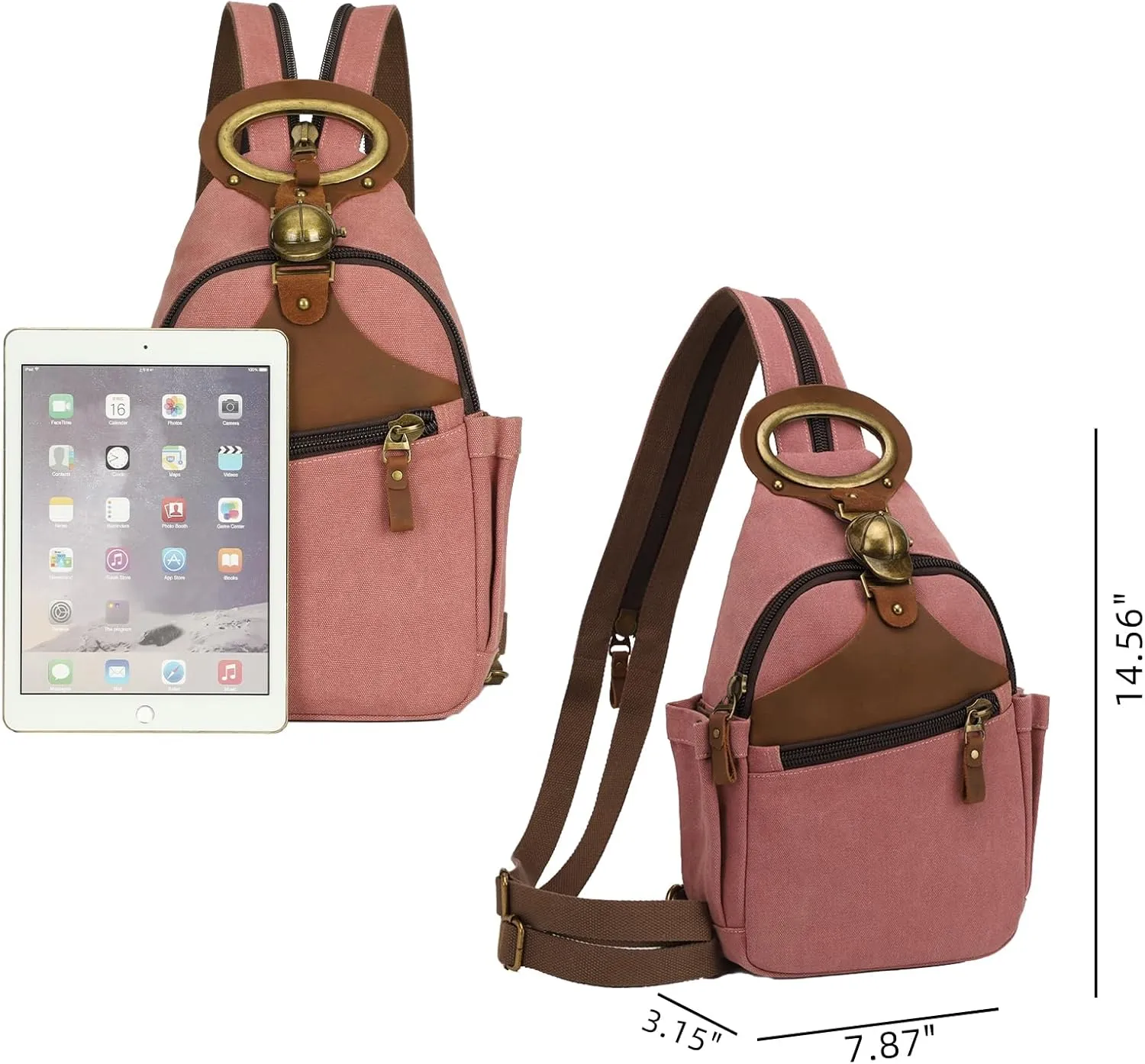 KouLi Buir Canvas Sling bag,Small Crossbody Backpack,Convertible Chest Bag Casual Daypack For Outdoor Cycling Hiking Travel (B3611-Rust Red-N)