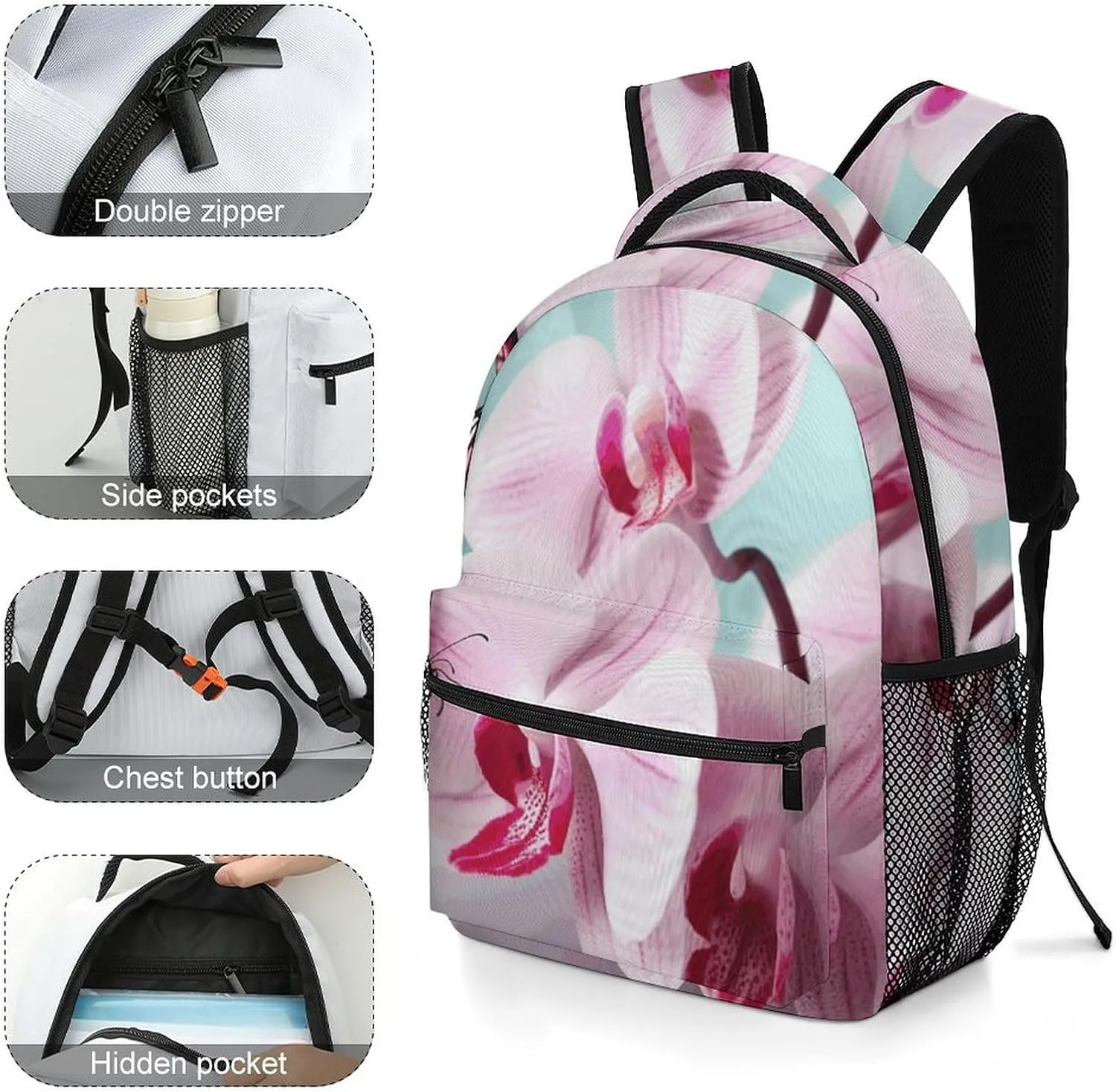 Laptop Backpack for Men Women Lightweight Daypack with Compartment Rucksack Orchid Flower Butterfly Soft Fresh Spring Laptop Bag