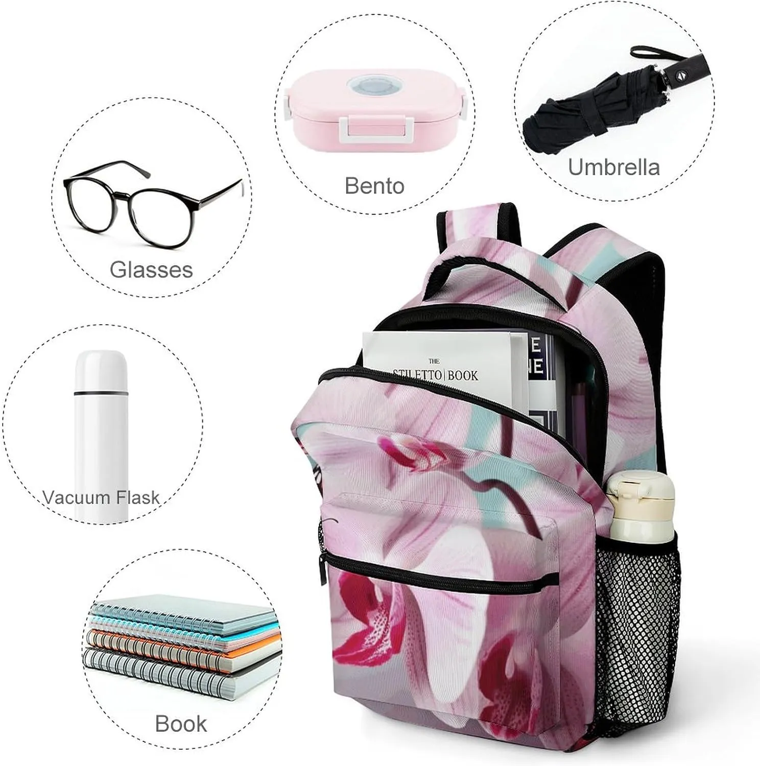 Laptop Backpack for Men Women Lightweight Daypack with Compartment Rucksack Orchid Flower Butterfly Soft Fresh Spring Laptop Bag