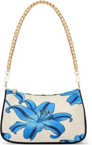 Large Blue Flowers Beige Mini Shoulder Purse, Trendy Shoulder Bag