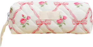 Large Capacity Makeup Bag Travel Cosmetic Bag Bows Wash Bag Flower Toiletry Bag Quilted Cosmetic Organizers for Women