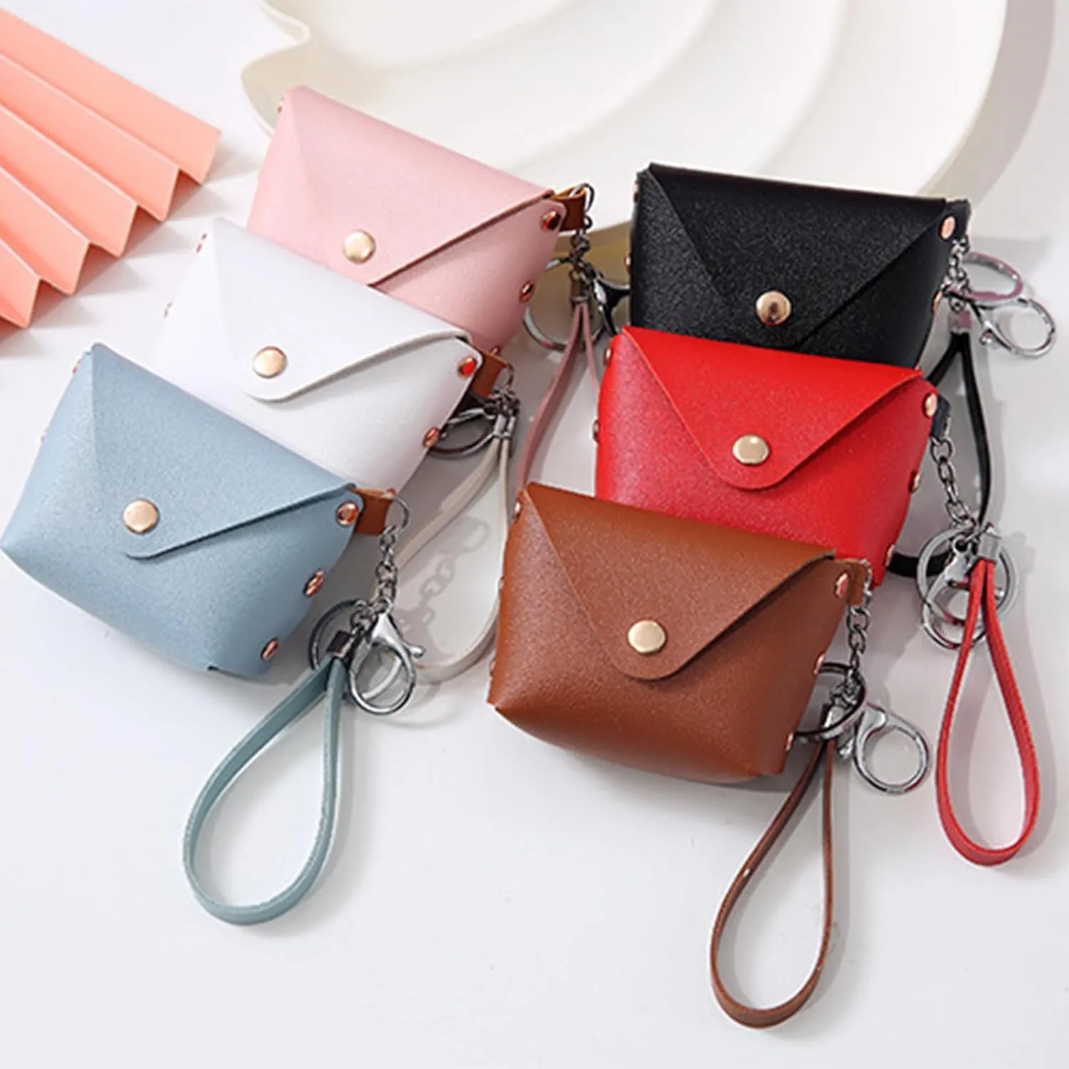 Leather Change Purse for Women Pouches Convenient Keychain Wristlet Card Holder Small Coin Bag PU Wallet