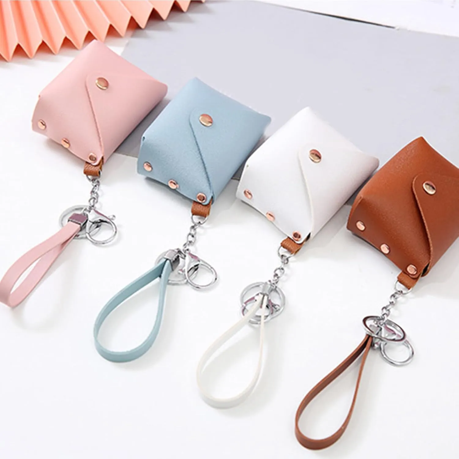 Leather Change Purse for Women Pouches Convenient Keychain Wristlet Card Holder Small Coin Bag PU Wallet