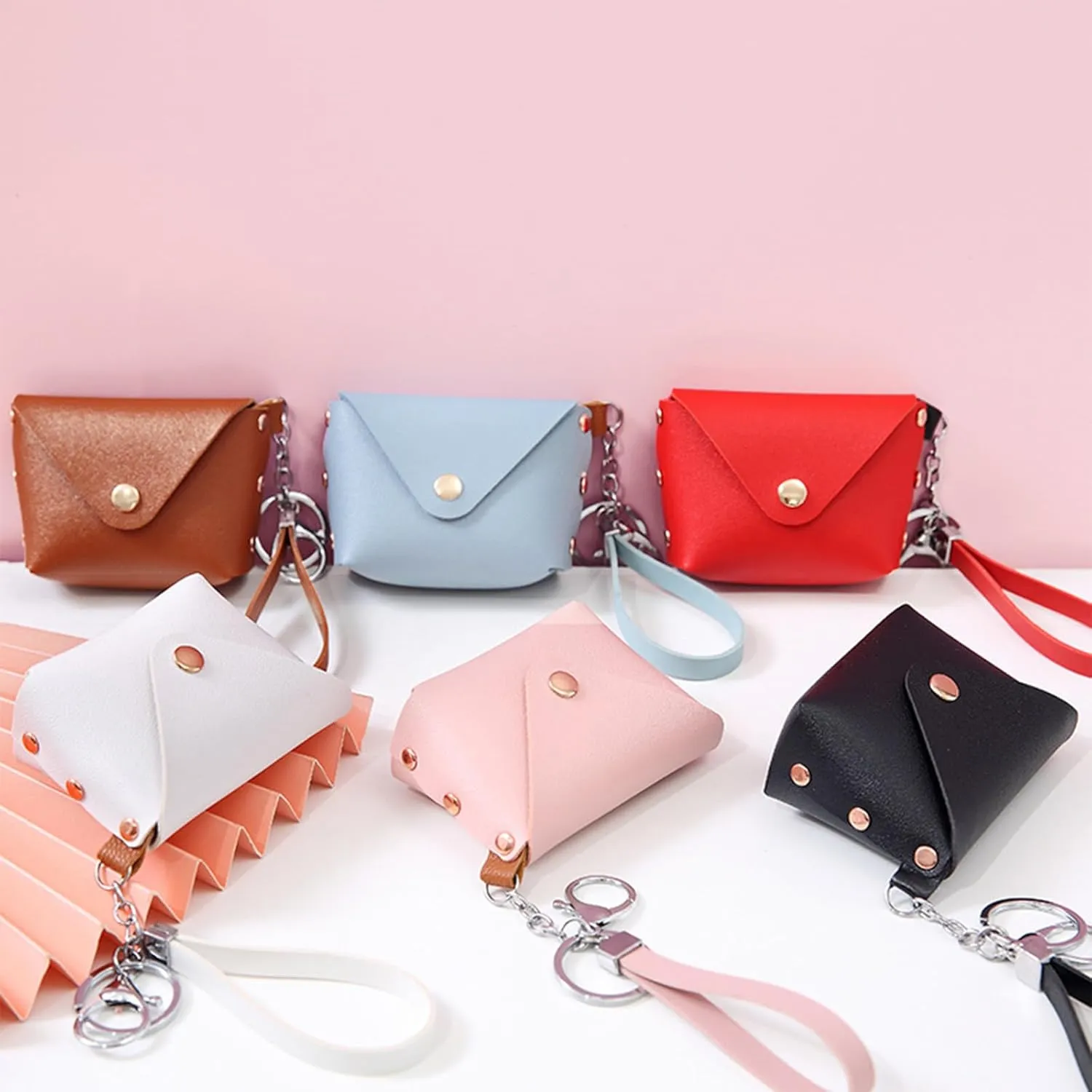Leather Change Purse for Women Pouches Convenient Keychain Wristlet Card Holder Small Coin Bag PU Wallet