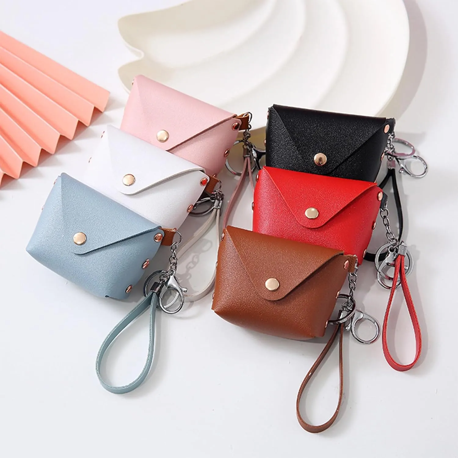 Leather Change Purse for Women Pouches Convenient Keychain Wristlet Card Holder Small Coin Bag PU Wallet