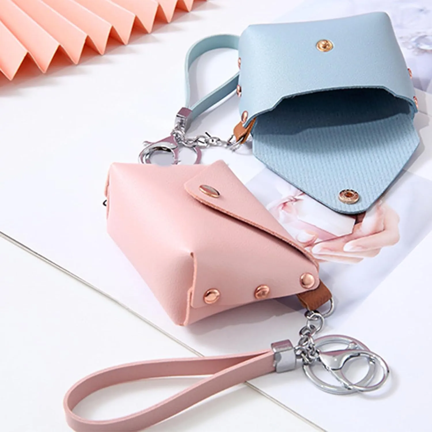 Leather Change Purse for Women Pouches Convenient Keychain Wristlet Card Holder Small Coin Bag PU Wallet