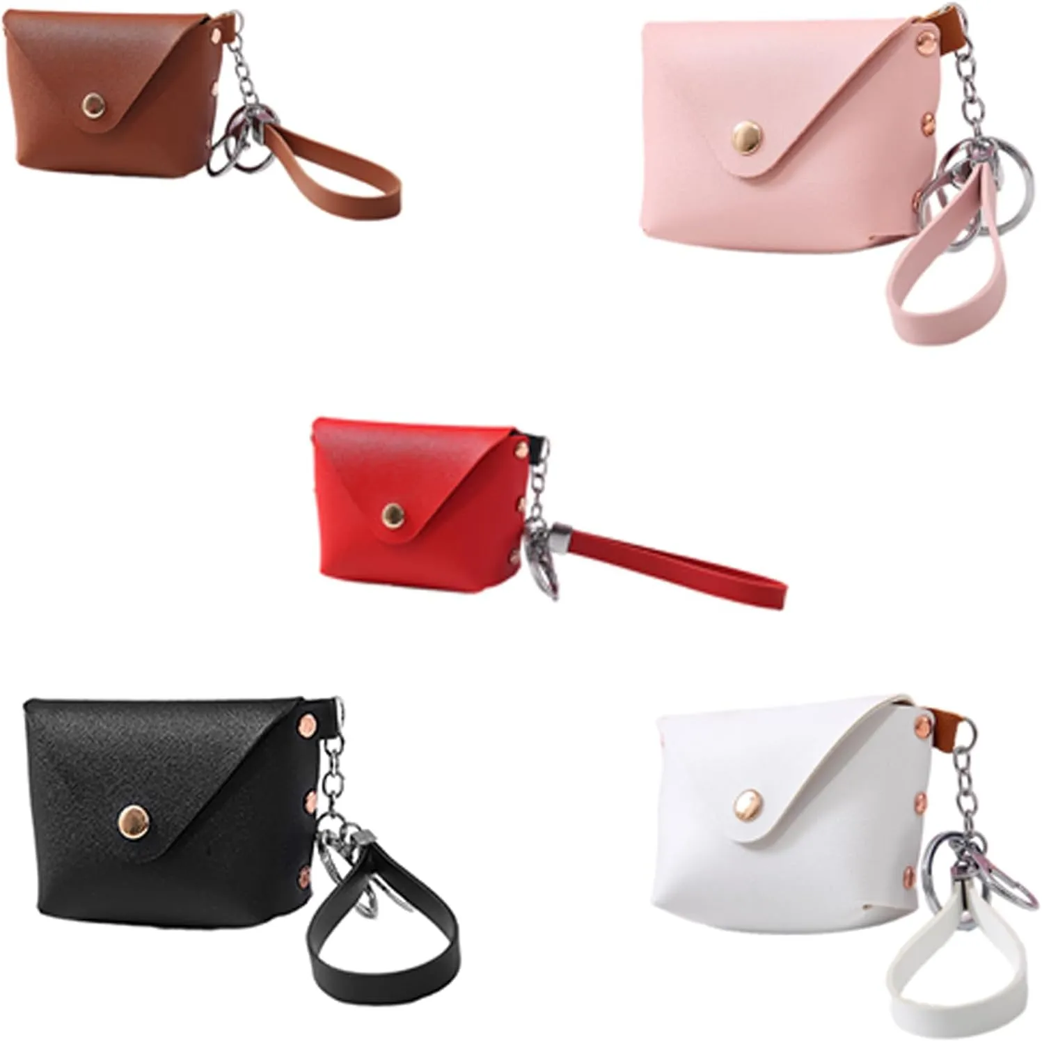 Leather Change Purse for Women Pouches Convenient Keychain Wristlet Card Holder Small Coin Bag PU Wallet
