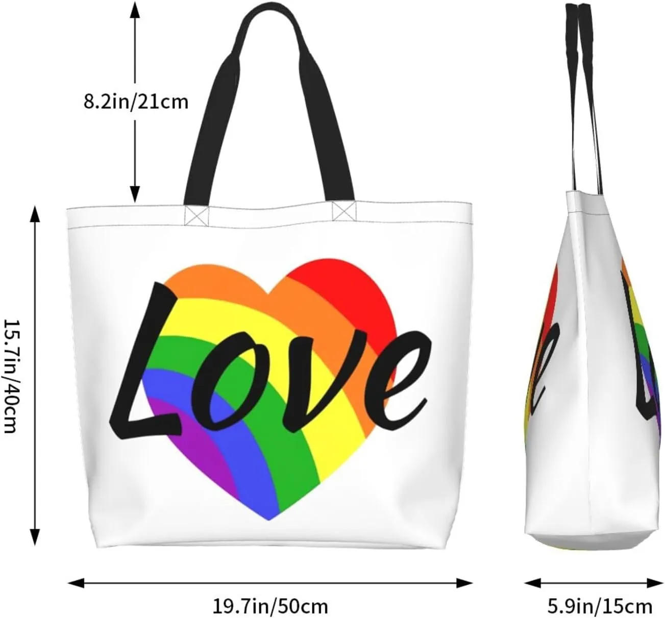 Lgbt Pride Tote Bag For Women Men, Large Beach Travel Reusable Grocery Shopping Bag Rainbow LGBT Pride Shoulder Bag