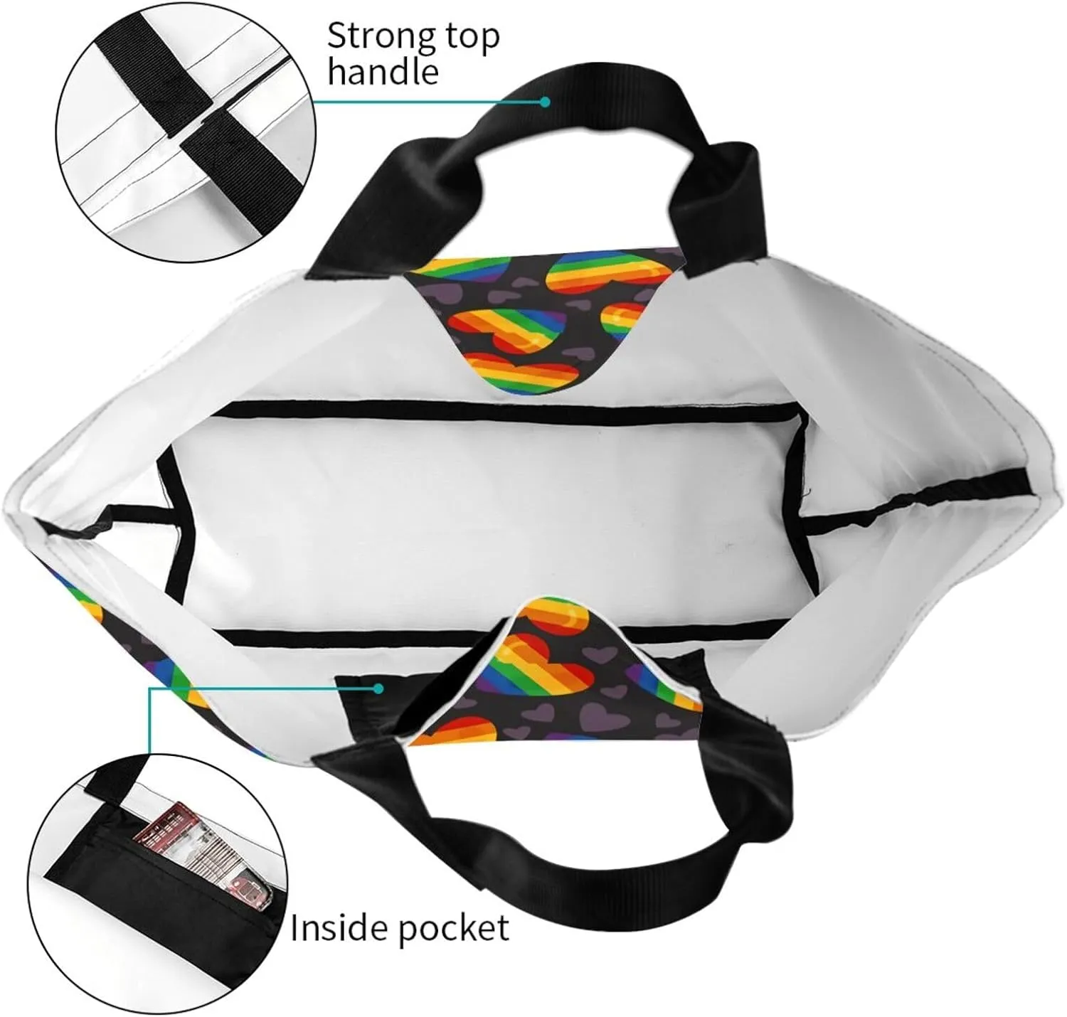 Lgbt Pride Tote Bag For Women Men, Large Beach Travel Reusable Grocery Shopping Bag Rainbow LGBT Pride Shoulder Bag