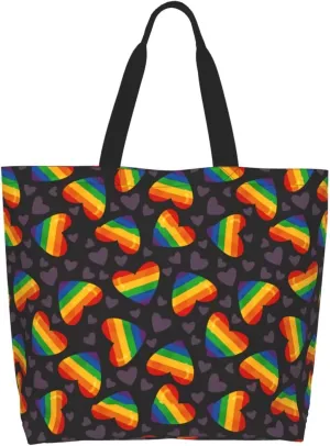 Lgbt Pride Tote Bag For Women Men, Large Beach Travel Reusable Grocery Shopping Bag Rainbow LGBT Pride Shoulder Bag