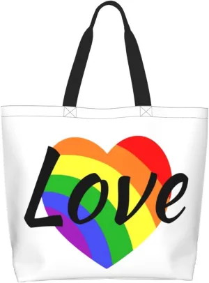 Lgbt Pride Tote Bag For Women Men, Large Beach Travel Reusable Grocery Shopping Bag Rainbow LGBT Pride Shoulder Bag