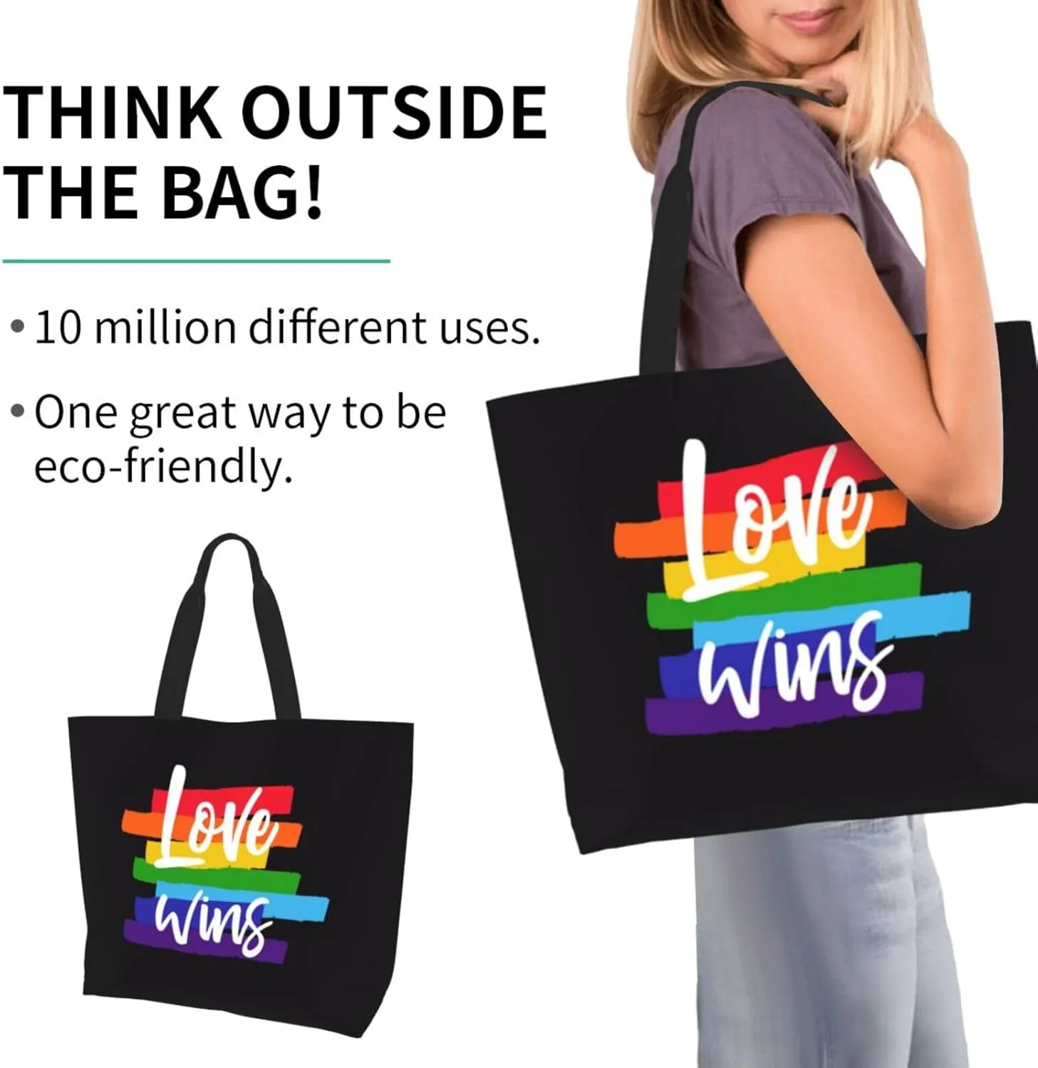Lgbt Rainbow Hearts Tote Bag For Women MenLGBT Pride Shoulder Bag Rainbow Handbag For Shopping, Work, Travel