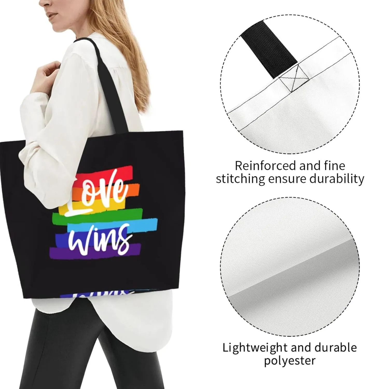 Lgbt Rainbow Hearts Tote Bag For Women MenLGBT Pride Shoulder Bag Rainbow Handbag For Shopping, Work, Travel