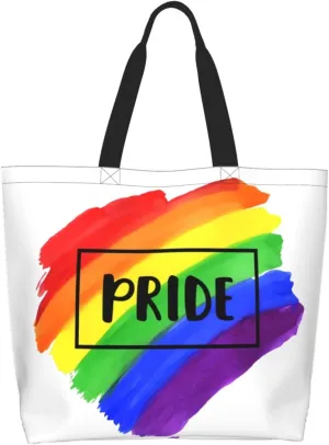 Lgbt Rainbow Hearts Tote Bag For Women MenLGBT Pride Shoulder Bag Rainbow Handbag For Shopping, Work, Travel