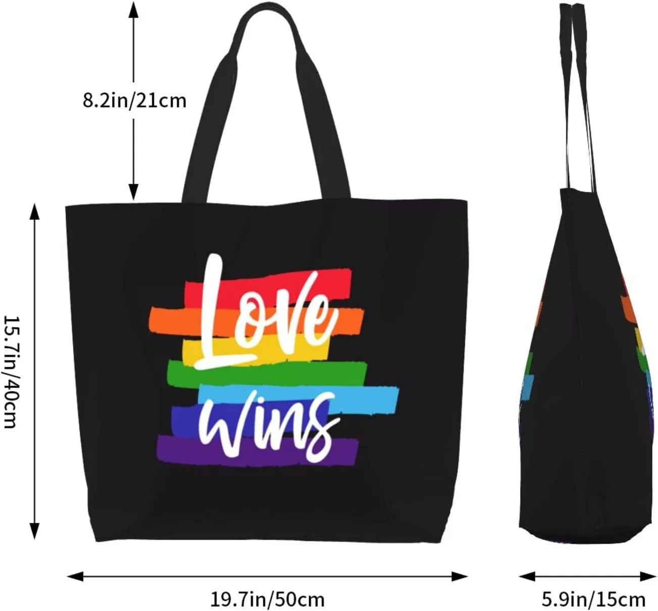 Lgbt Rainbow Hearts Tote Bag For Women MenLGBT Pride Shoulder Bag Rainbow Handbag For Shopping, Work, Travel